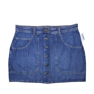 NWT Old Navy Womens Blue Denim Button Front Mini Skirt Jean Size 14 High Rise